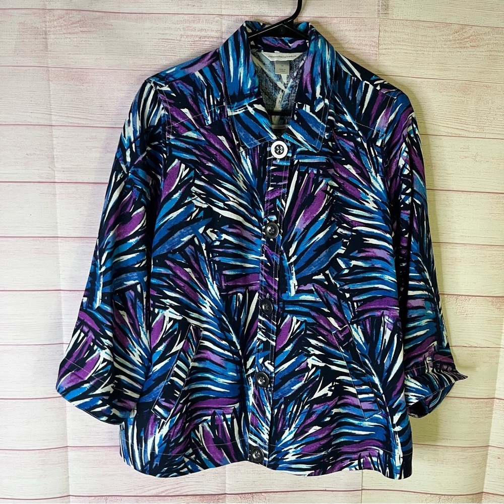 Christopher & Banks Linen Blend Light Weight Multicolor Button‎ Down Jacket Med
